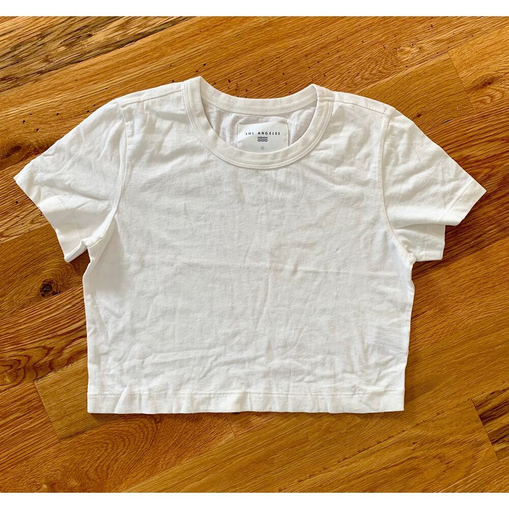 Sol Angeles Crop Crew Tee Top in White Small Jersey Pullover Classic Summer
